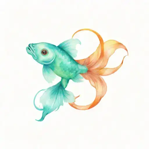 Aquamarine And Sunset Orange Koi Fishes Swimming Around Pisces Zodiac Sign