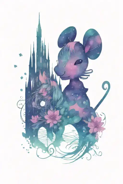 Pegasus With Gem Shapes With Dream Catcher And Cherry Blossom