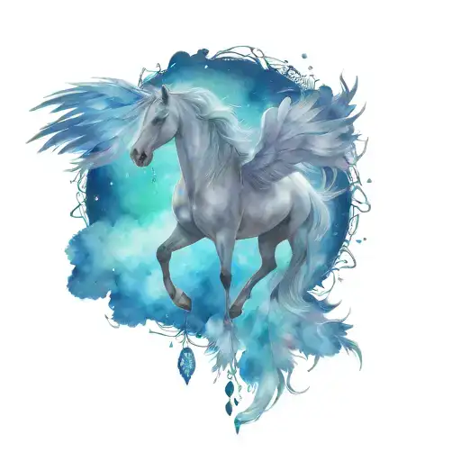 Pegasus Horse Withndream Catcher Entangled With Gem Shapes