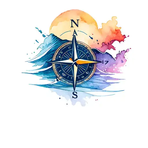 Compass With Ocean Waves Crashing