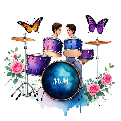 Drum Kit And Butterflies With Roses Mum And Dad