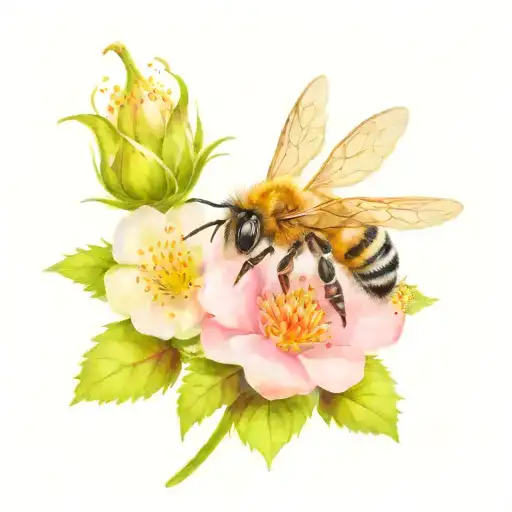 Realistic Bee On Strawberry Flower