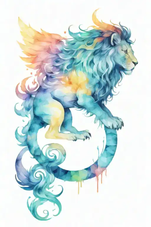 A Winged Lion In Flames Of Fire In The Fibonacci Sequence