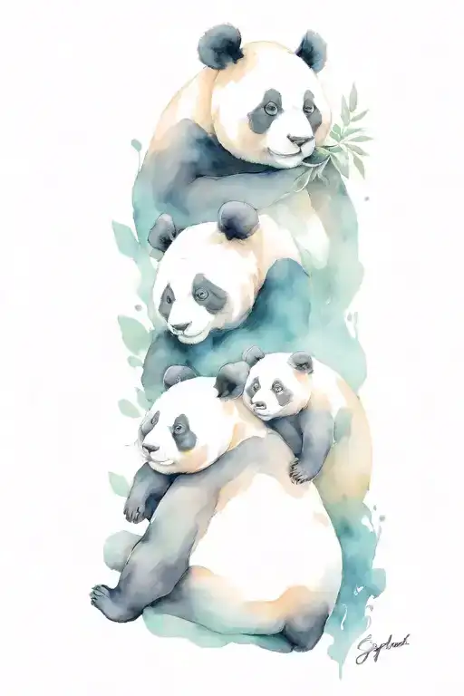 Panda And 2 Cubs Playing