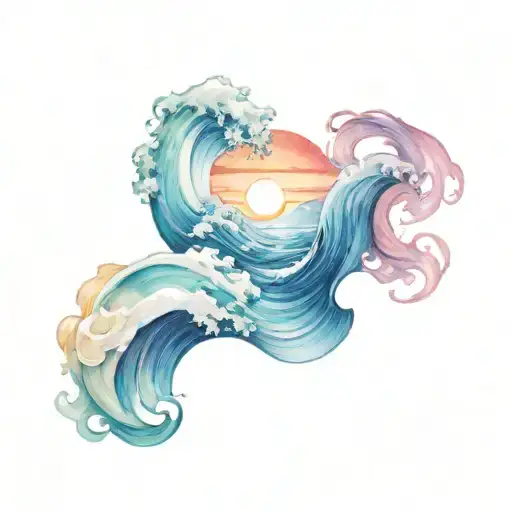 Sun Mountain And Waves Flowing