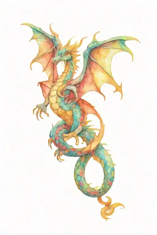 Spanish Style Mosaic Dragon Pastel Watercolor
