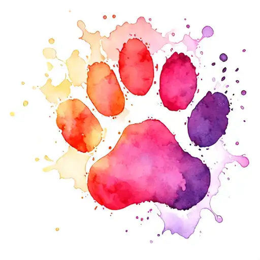 Paw Print With Water Colour Inside And Splashed Around Edges