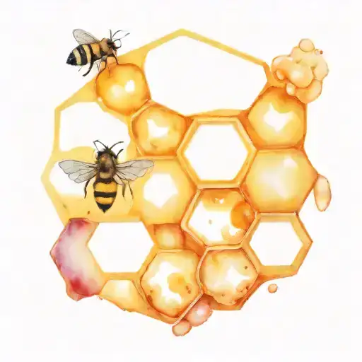 Honeycombs With Honey Drop And Bee And Wasp And Mandarine Swarm