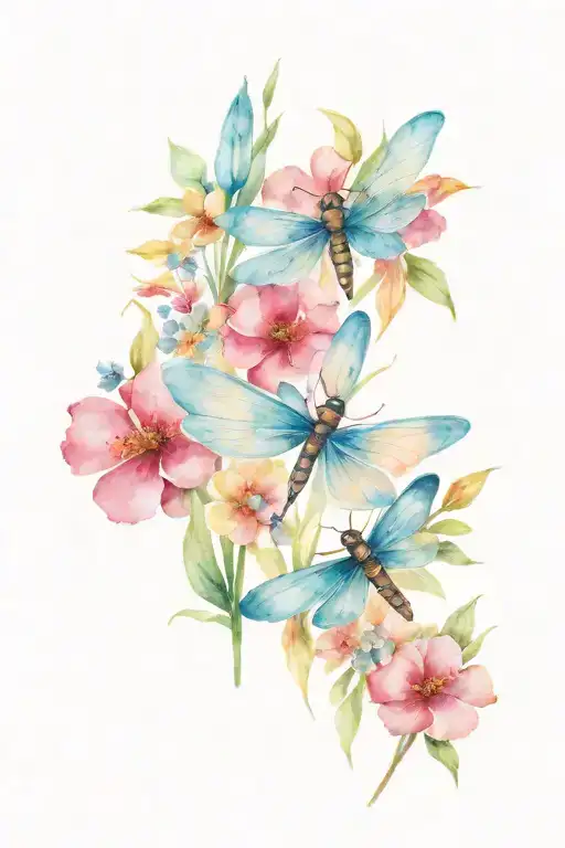 Buuterflies And Dragonfly With Flowers