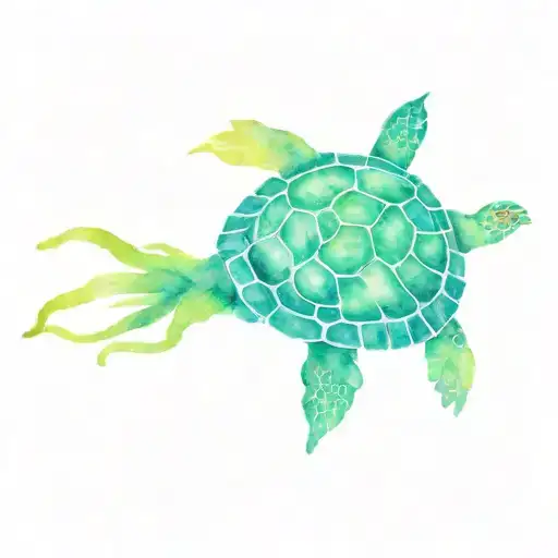 A Marijuana Leaf Morphing Into A Swimming Sea Turtle In A Watercolor Style
