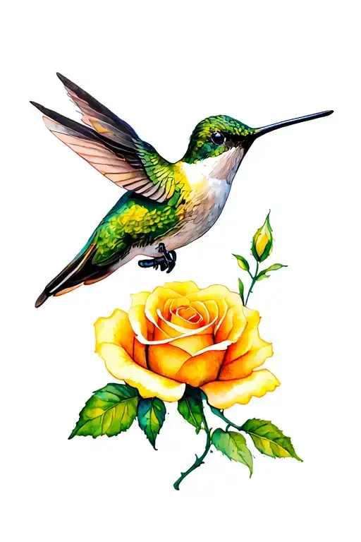 Hummingbird And Yellow Rose