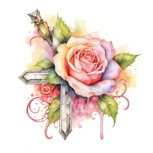 Cross With Rose In Center