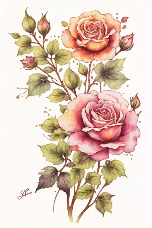 Forest Trees Roses Flowers Fourleaf Clover Tattoo Inspired