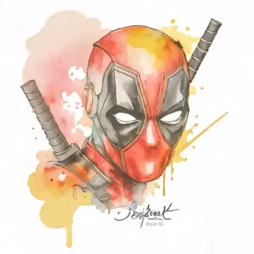 Deadpool Watercolor Small Simple Tattoo Bright Color