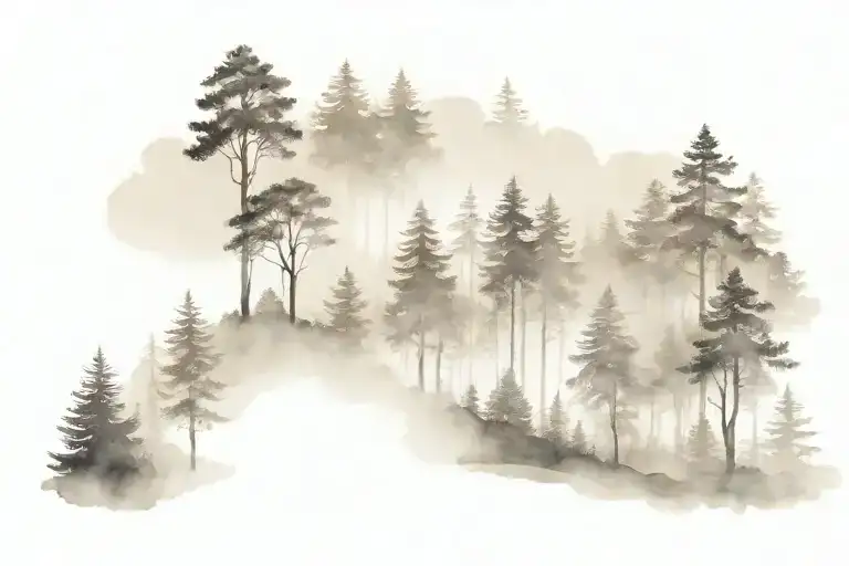 Forest Scene With Fog In Black And White