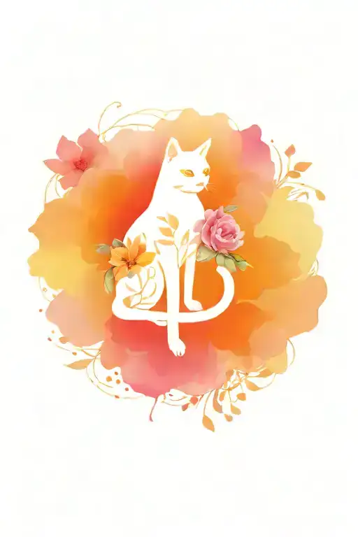 Fine Line Flower Assortment With Abstract Cat Sitting