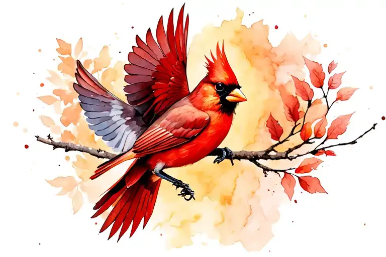 Cardinal Flying With Mom Under It