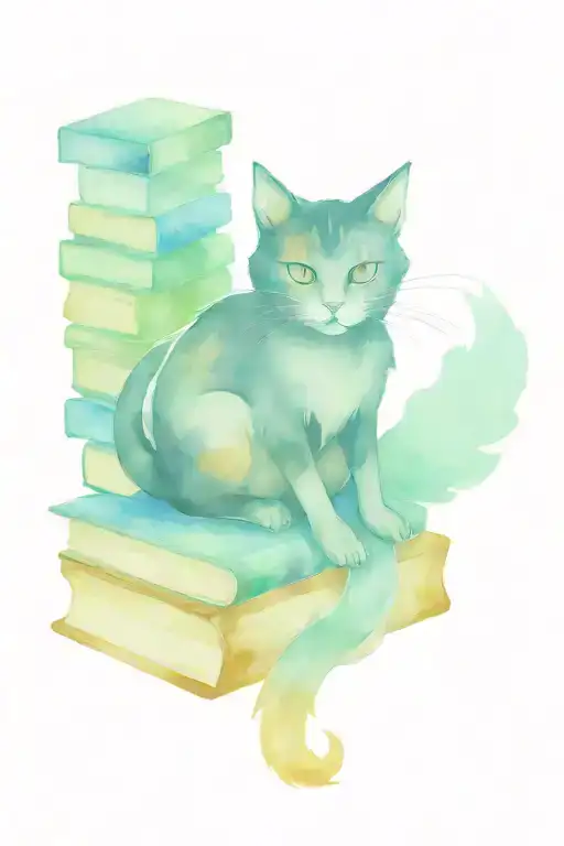 Witch Cat Sitting On A Pile Of Books