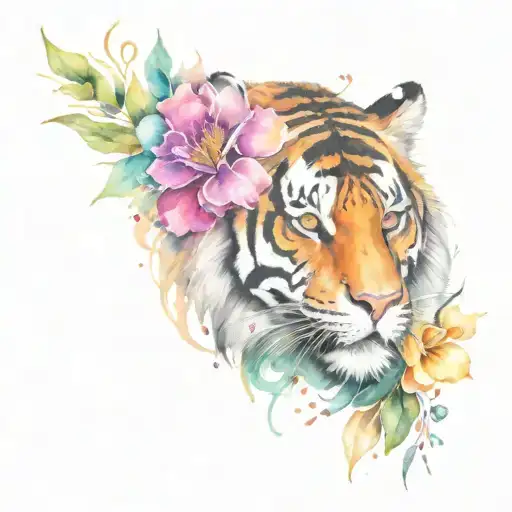 Tiger And Flowers