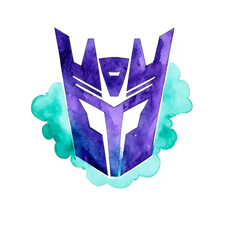 Purple Decepticon Symbol With Teal And Green Cloud Around It