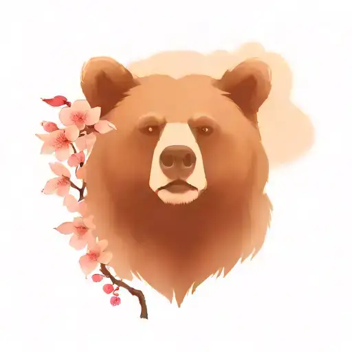 Bear Head And Cherry Blossom Branch