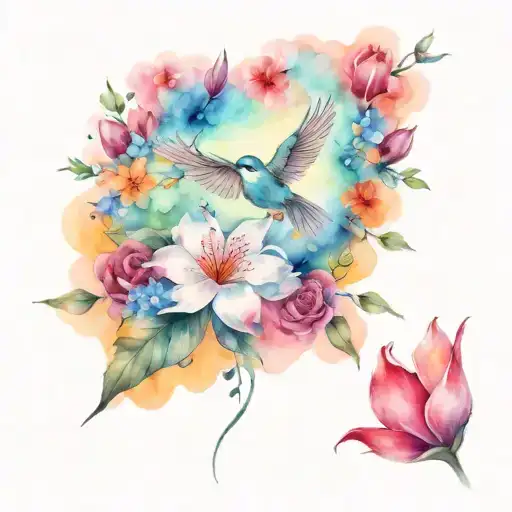 Flowers Half Sleeve And Bird Flying