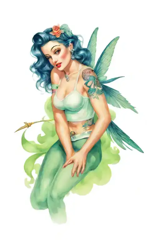 Sexy Rosie Thw Rivetter Pinup Girl With Anchor Tattoo And Dragonfly Wings