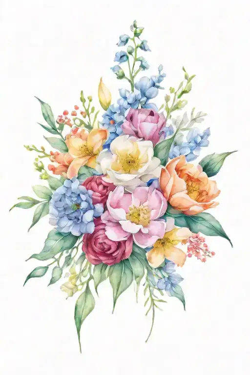 Birth Flower Bouquet Fine Line