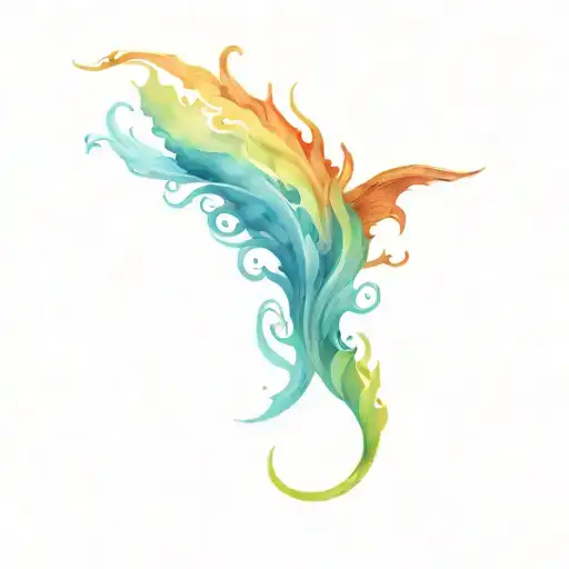 Tornado Created By A Wave And Fire Clashing Together With A Phoenix Coming Out Of It