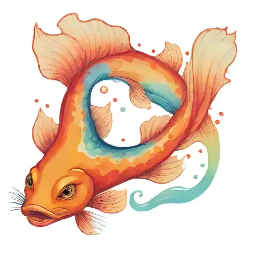 Fish Swimming With Red Cat