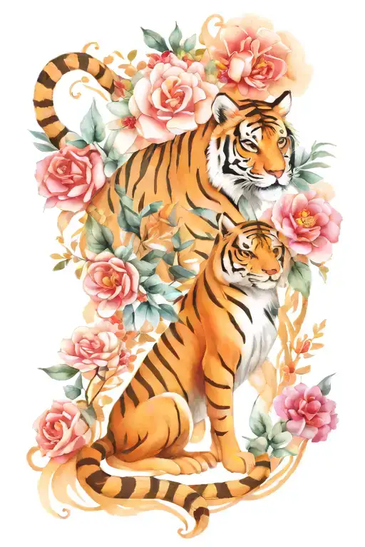 Tiger And Wolf And Snake And Horse And Flower Intertwined Within