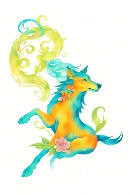 Wolf And Snake And Horse And Flower Intertwined Within