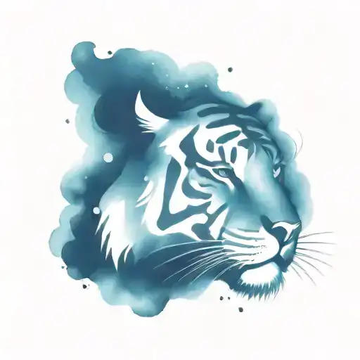 Blue And Purple Tiger With Starry Galaxy Inside