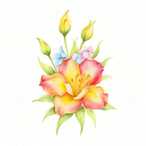 Poppy Daffodil Rose Larkspur Flowers Intertwined