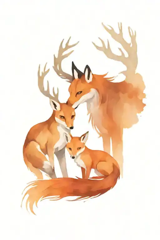 Buck And Doe With A Fox Surrounded