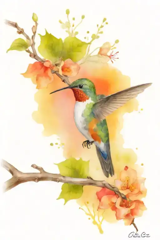 Hummingbird And Bradford Pear Tree Branch