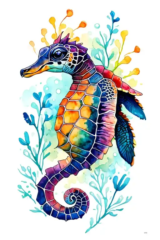 Sea Turtle And Sea Horse