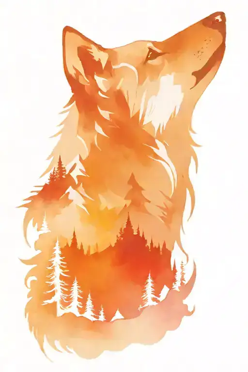 Mountain Range Scene With A Wolf