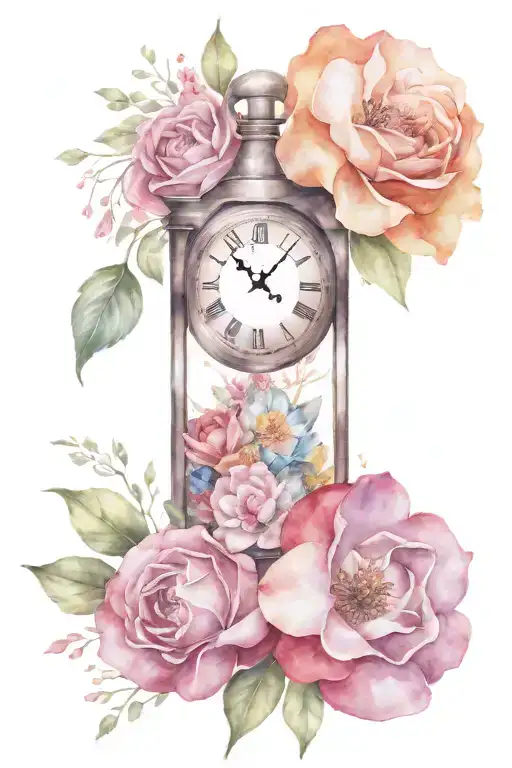 Single Clock Tower Inside Of A Watch With Flowers Entwined