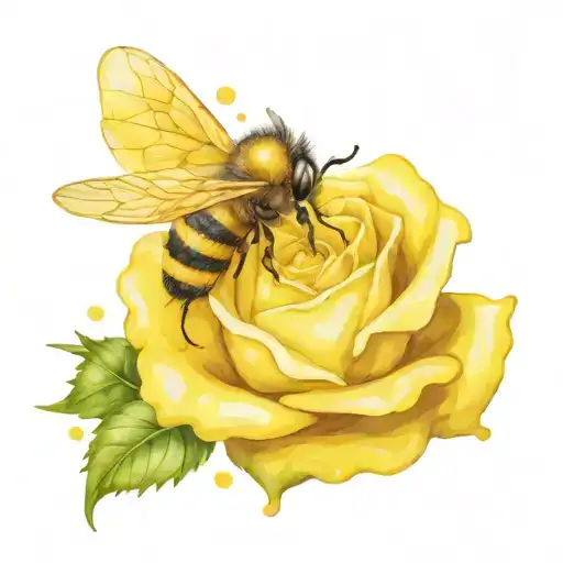 3D Jigsaw Puzzle Piece With Yellow Rose And Bee Flying