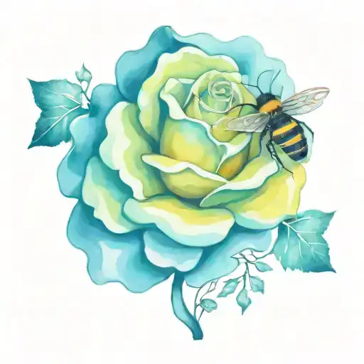 3D Puzzle Piece With Yellow Rose And Bee Flying