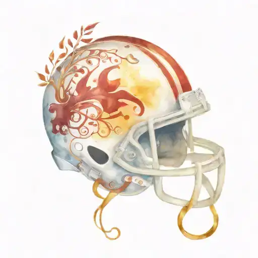 Football Helmet With Red And Gold Vines