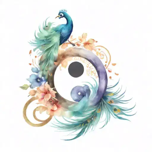 Yin Yang With Flute And Peacock Feather