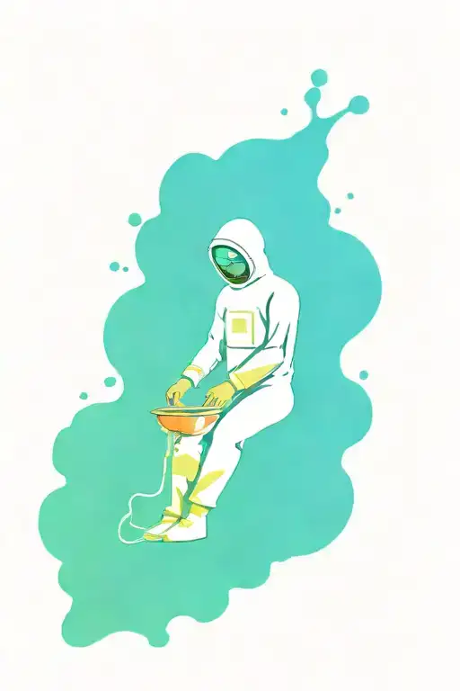 Unalome Symbol Music Notes Floating Meat Grinder Man In Hazmat Suit