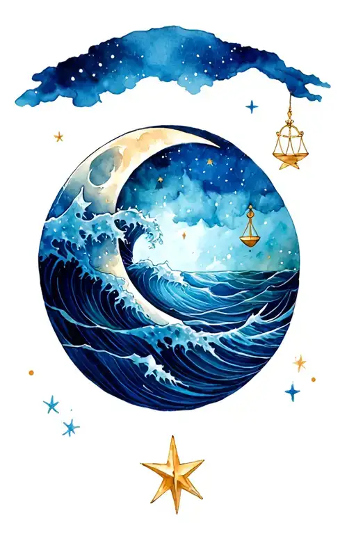 Stars Skorpion Gemini Libra Zodiac Sign Moon Sea Waves