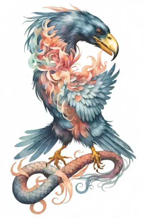 Fighting Raven And Snake