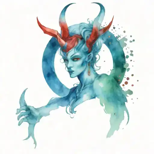 Blue Angel Halo With Sparkles And Red Demon Horns