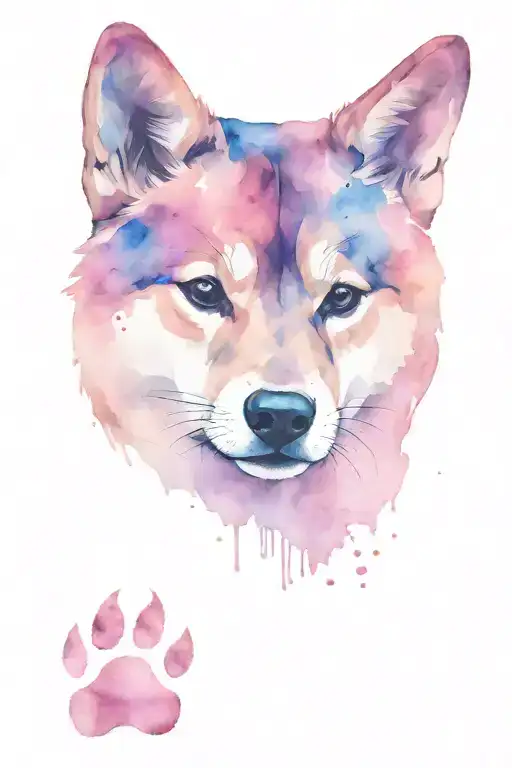 Shiba Dog Paw Prints In Pink Tones