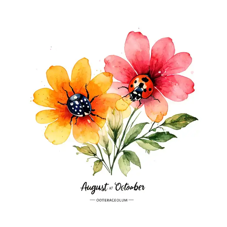 August And October Birth Flowers With Ladybug Colored