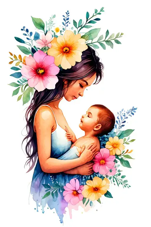 Flowers Mom Breastfeeding And Loving Baby